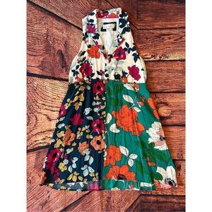 By Anthropologie Floral Sleeveless Collared High Low Mini‎ Dress Women's Size 6P